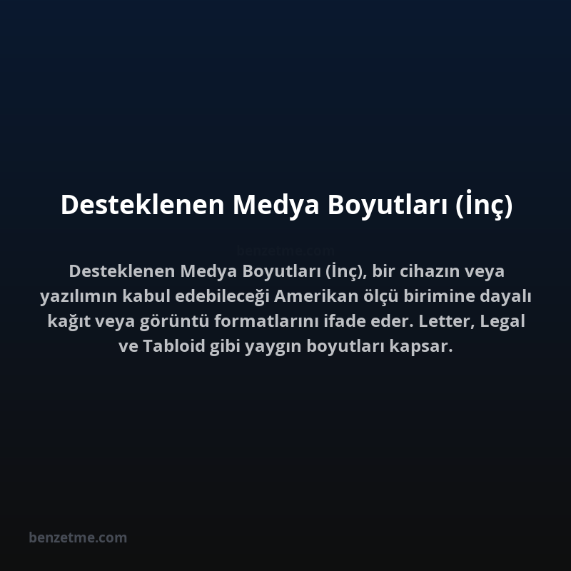 Desteklenen Medya Boyutları (İnç)