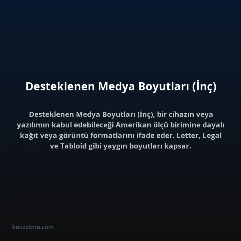 Desteklenen Medya Boyutları (İnç)